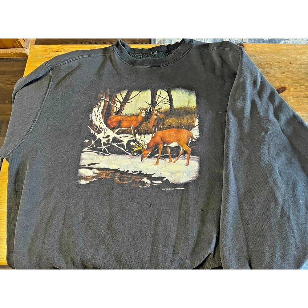 Vintage 80s Deer Animal Nature Crewneck Sweatshirt Size L Buck Animals